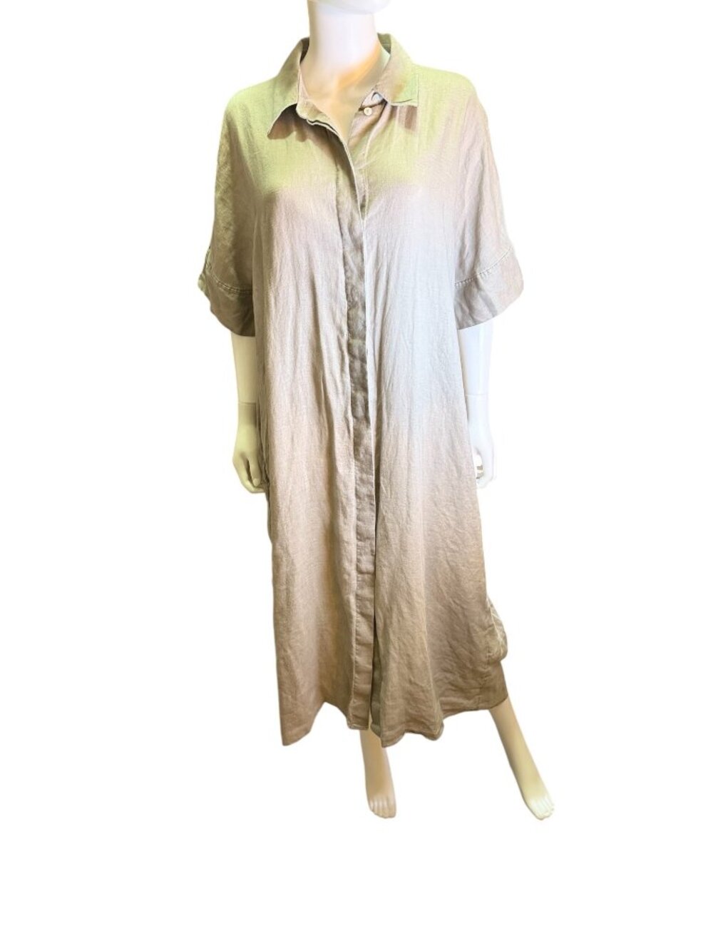 COS Beige Linen Button-Front Midi Shirt Dress Short Sleeves Size M Summer NWOT
